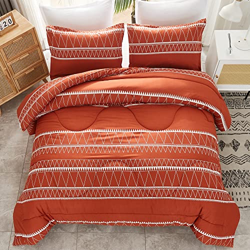 Litanika Terracotta Boho Comforter Full(79X90Lnch), 3 Pieces(1 Bohemian Comforter And 2 Pillowcases) Geometric Triangle Comforter, Soft Microfiber Down Alternative Bedding Set #TOP3