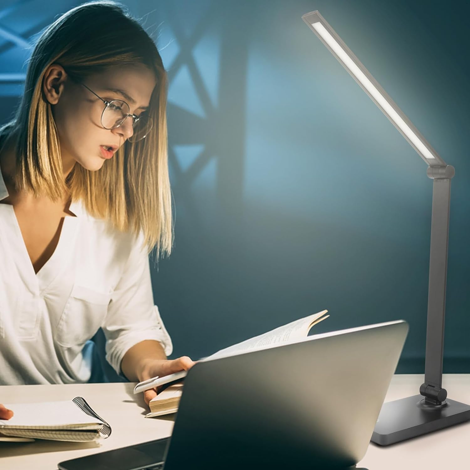 NYRWANA LED Desk Lamp Dimmable Table Lamp Reading Lamp with USB Charging Port, 5 Lighting Modes, Touch Control, 30/60 Minutes Auto-Off Timer, Eye-Caring Office Lamp (Black)