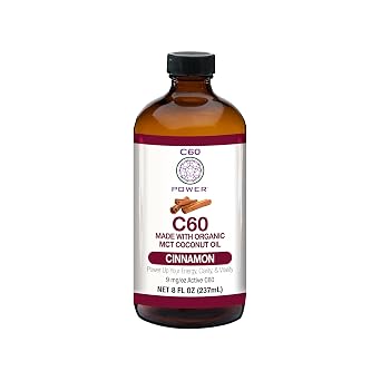C60 Power Cinnamon Flavored C60 MCT Coconut Oil, 8oz | Organic Cold-Pressed Coconut Oil, 99.99% Pure C60 Carbon Fullerenes, Boost Energy & Mental Focus