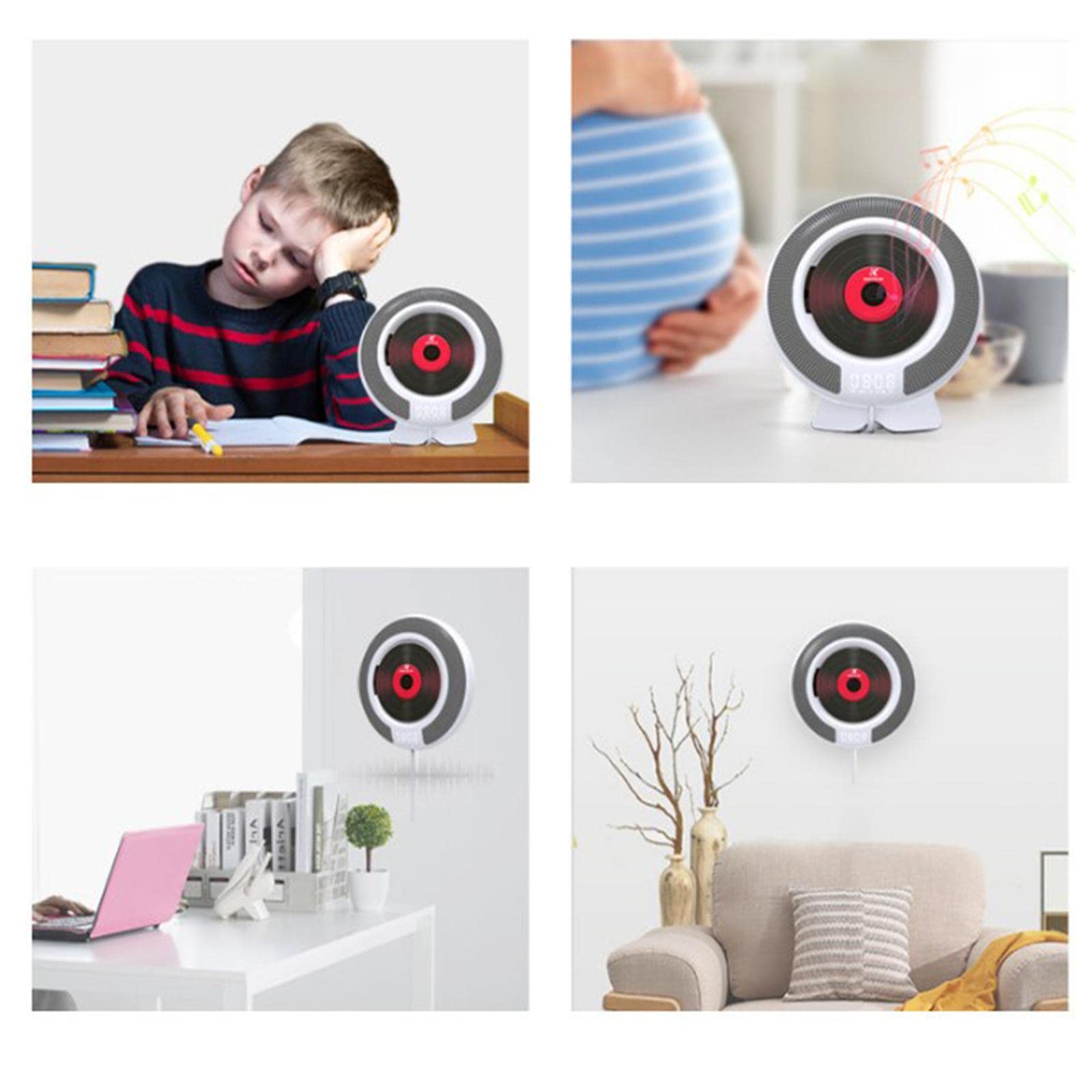 TRENDIVIBE Wall Mounted Portable CD Player w/Bluetooth HiFi Speakers FM Radio TF Card