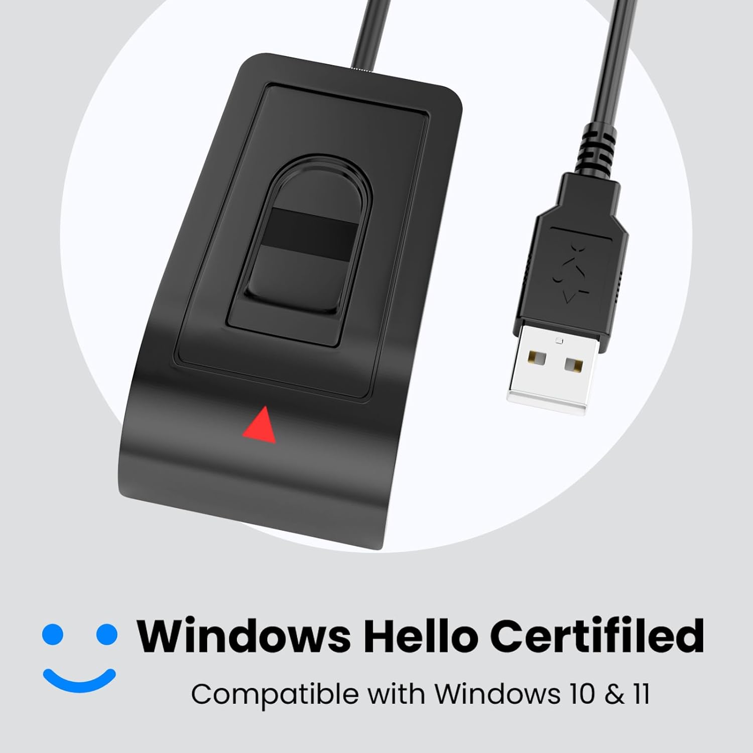 USB Fingerprint Reader for Windows 10/11 ONLY, Windows Hello Fingerprint Scanner for PC Login, Match-in-Sensor Security, Plug & Play, 4ft Extension Cable (Not for Mac/Linux)