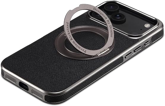 Apple iPhone 17 Pro Max対応ノーブランドケース カラー:グリーン ソリッドレザーメッキフレーム メタルリング ハードバックケース
