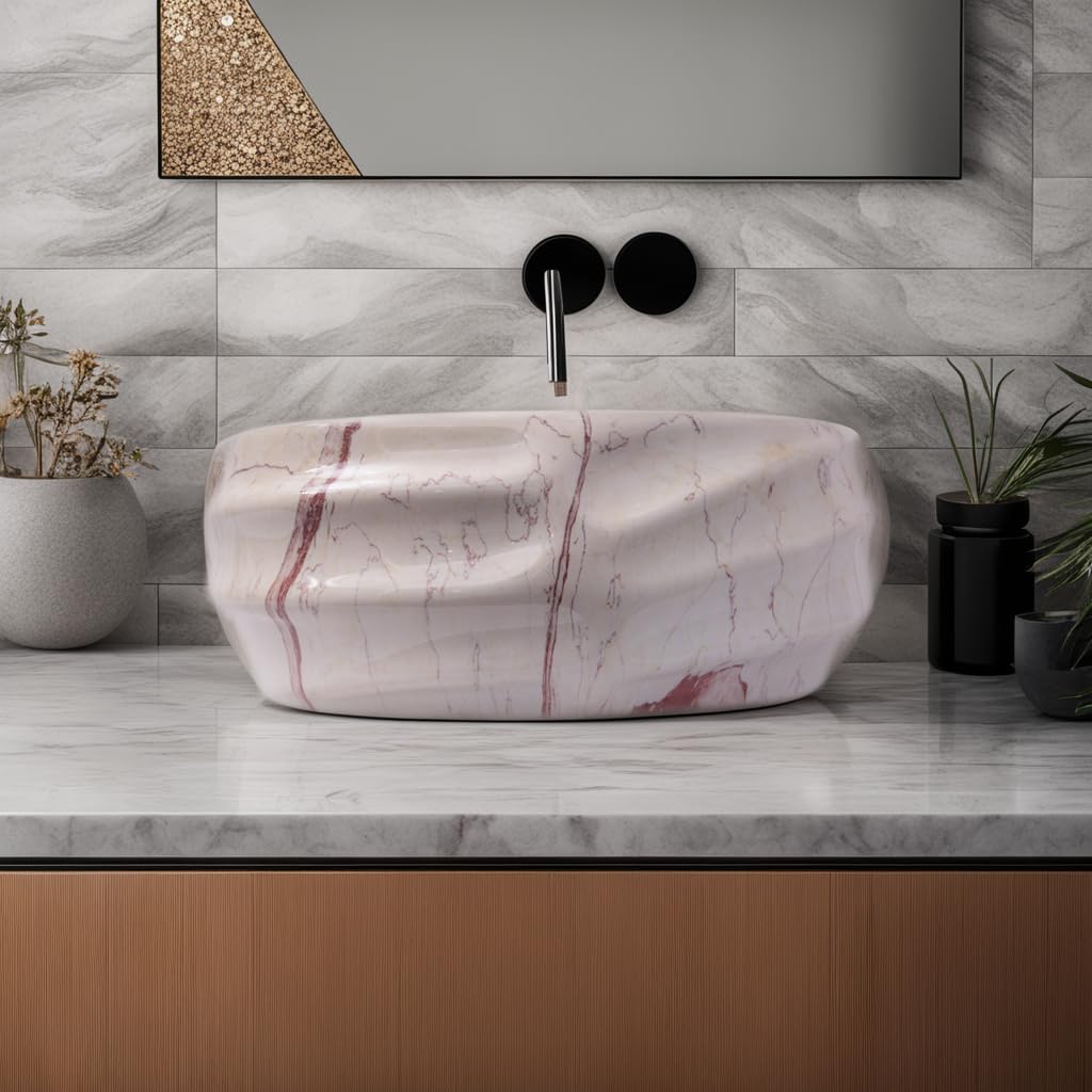 NEXIS Designer Ceramic Wash Basin For Bathroom | Over Counter Bathroom Basin | Counter Top Bathroom Sink | Wash Basin For Restaurant, Hotel (16 x 13 x 6 Inch) (Designer Maroon Wash Basin) 1