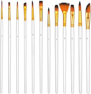 12피스 수채화 물감 브러시, 수채화 브러시, 오일 페인트 브러시, 아크릴, 수채화, 오일, 캔버스에 구아슈 페인팅을 위한 다양한 모양, 초보자 및 전문가에게 이상적
