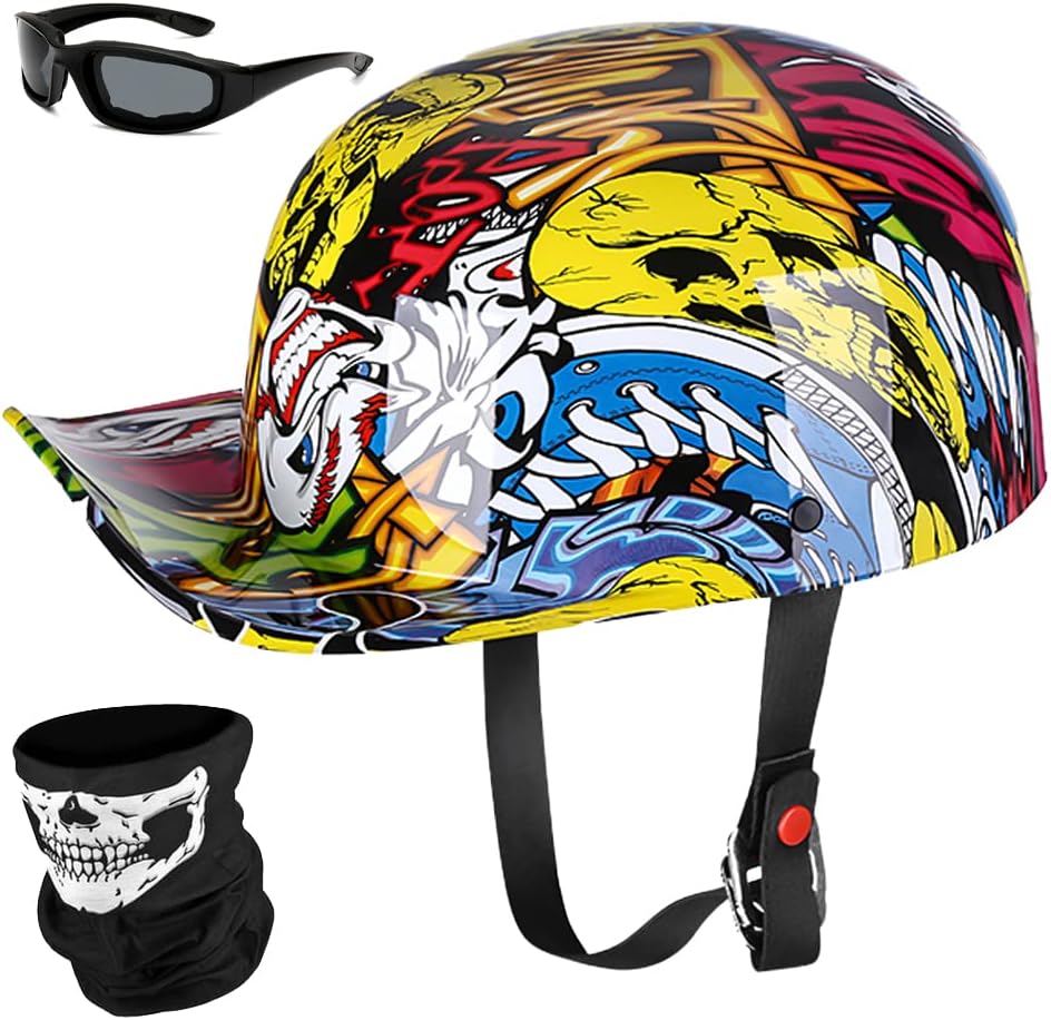 Yesmotor Baseball Motorcycle Helmet Half Cap for Bike Cruiser Chopper Moped Scooter- Dot Approved
