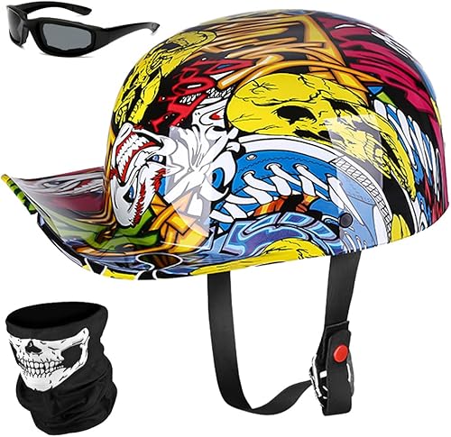 Yesmotor Baseball Motorcycle Helmet Half Cap for Bike Cruiser Chopper Moped Scooter- Dot Approved