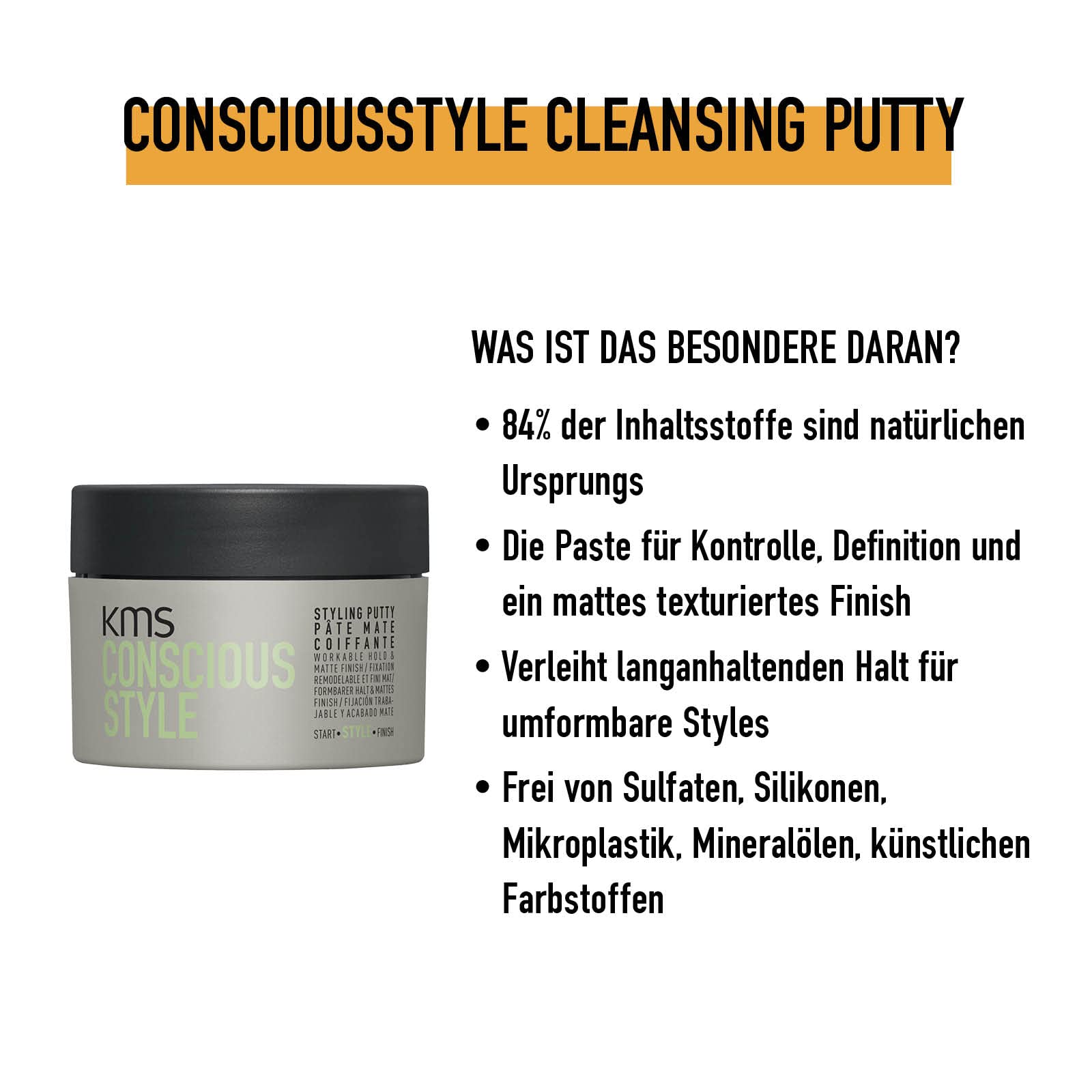 KMS Conscious Style Styling Putty Texturpaste für alle Haartypen und -längen, 75 ml