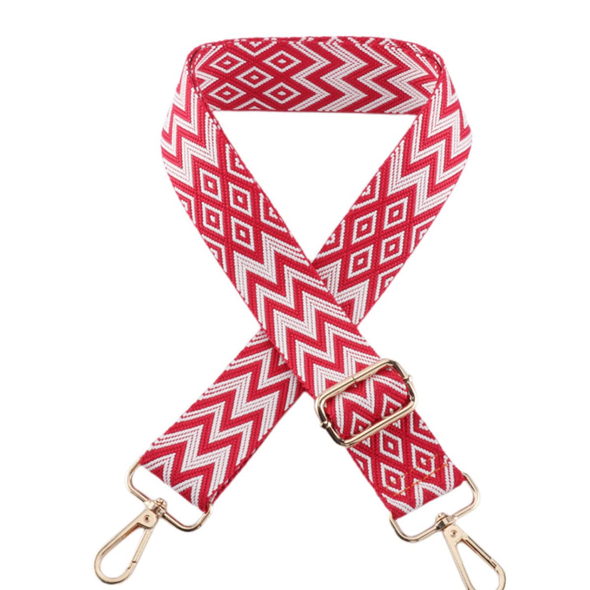 1pc Extendable Zigzags Jacquard Bag Strap with Clasps Geometric Webbing Belt for Shoulder Crossbag Messenger Bag Replacement (Red)