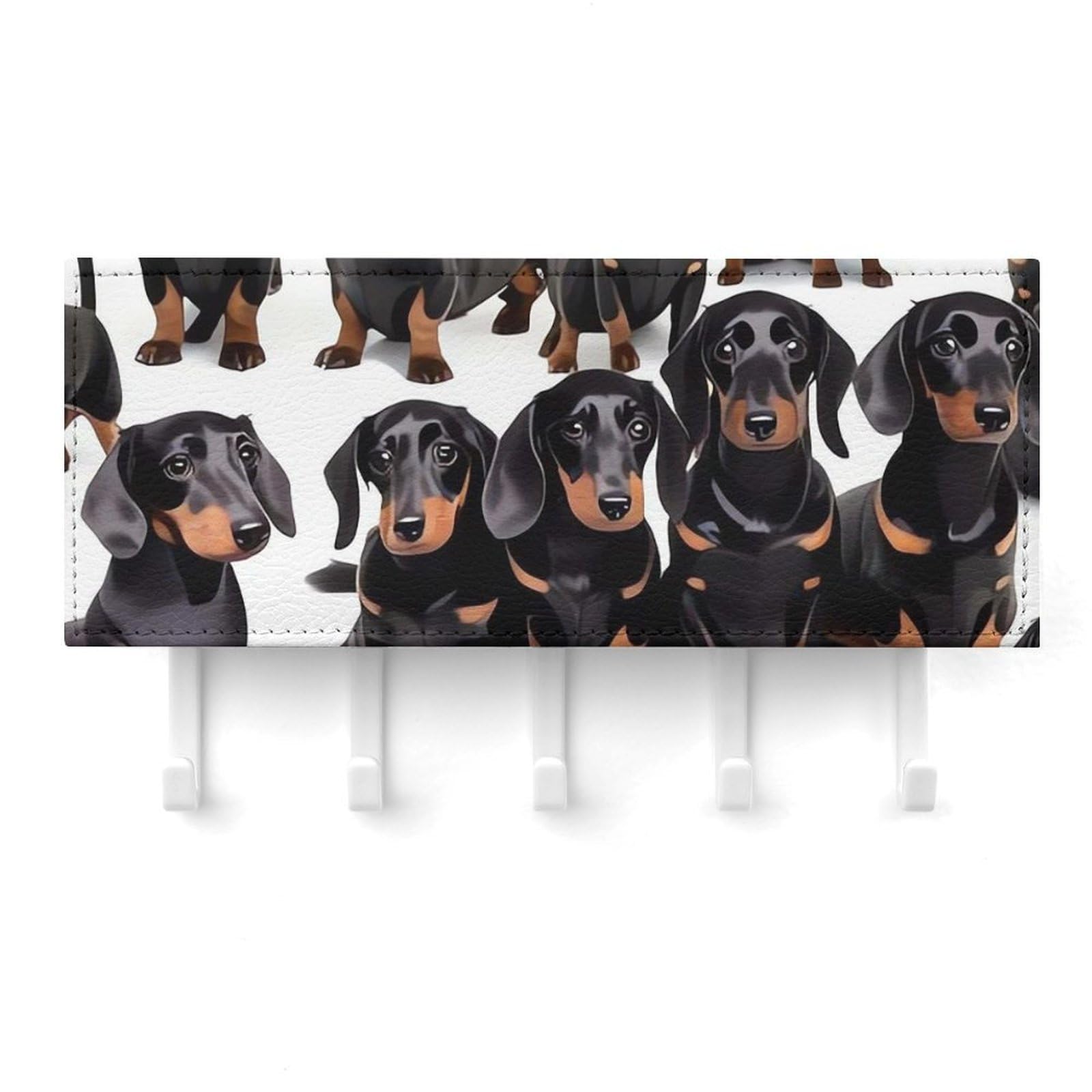 QMNLKH Dachshund Weiner Pet Dog Wall Mounted Key Rack for Home, No Drilling Key Holder with 5 Hooks, Self Adhesive Keys Chain Organizer for Hallway, Keys Hanger Shelf for Office, Doorway White