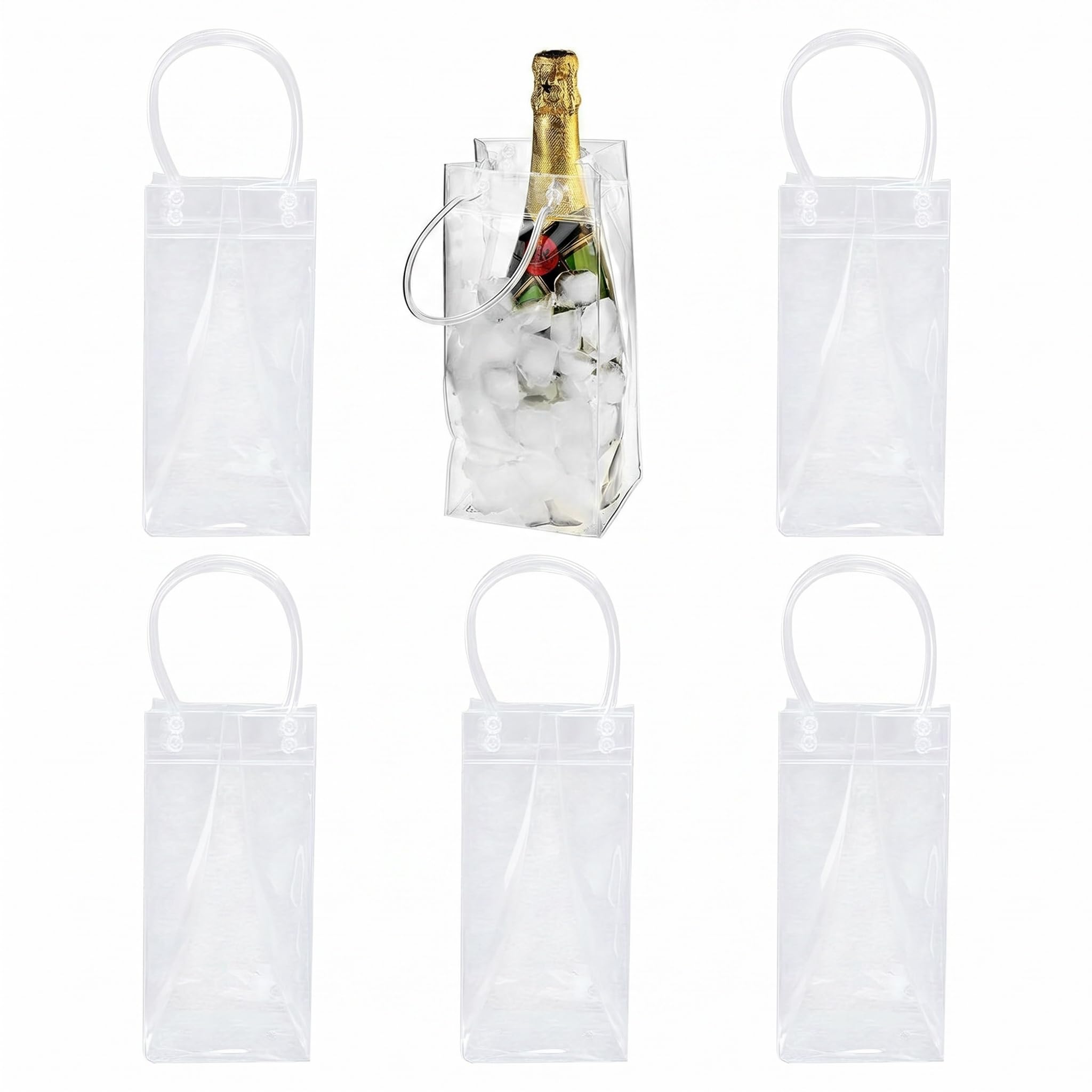Confezione da 6 borse refrigeranti per champagne, birra, vino rosso, borsa portatile in PVC trasparente, con manico per il trasporto, a tenuta stagna, porta-gel per feste all'aperto