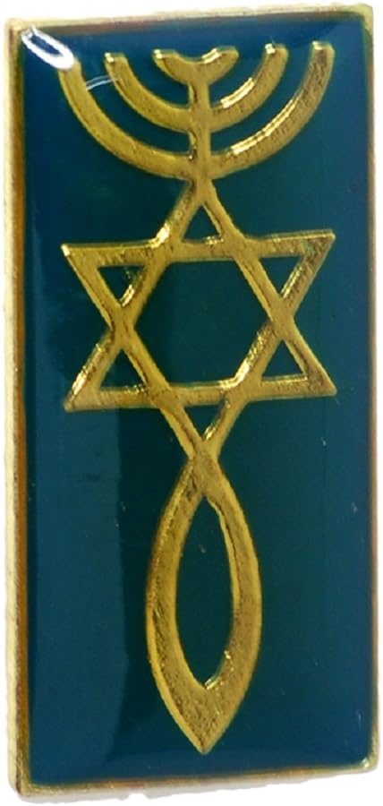Vantexi Grafted in Messianic enamel badge lapel PIN Menorah star of David fish Judaica from Israel