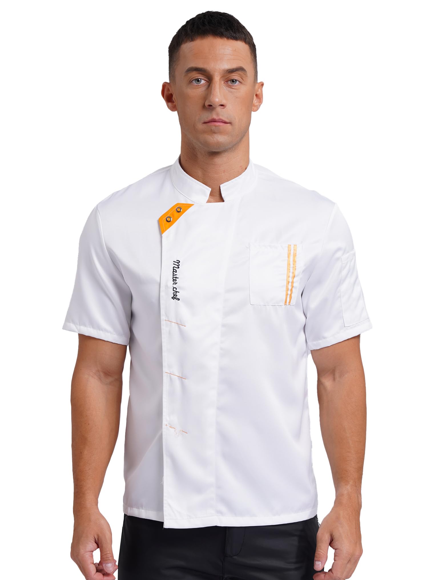 YEAHDOR Mens Chef Coat Letter Embroidery Short Sleeve Chef Uniform Jacket Restaurant Hotel Unisex Workwear White 4X-Large