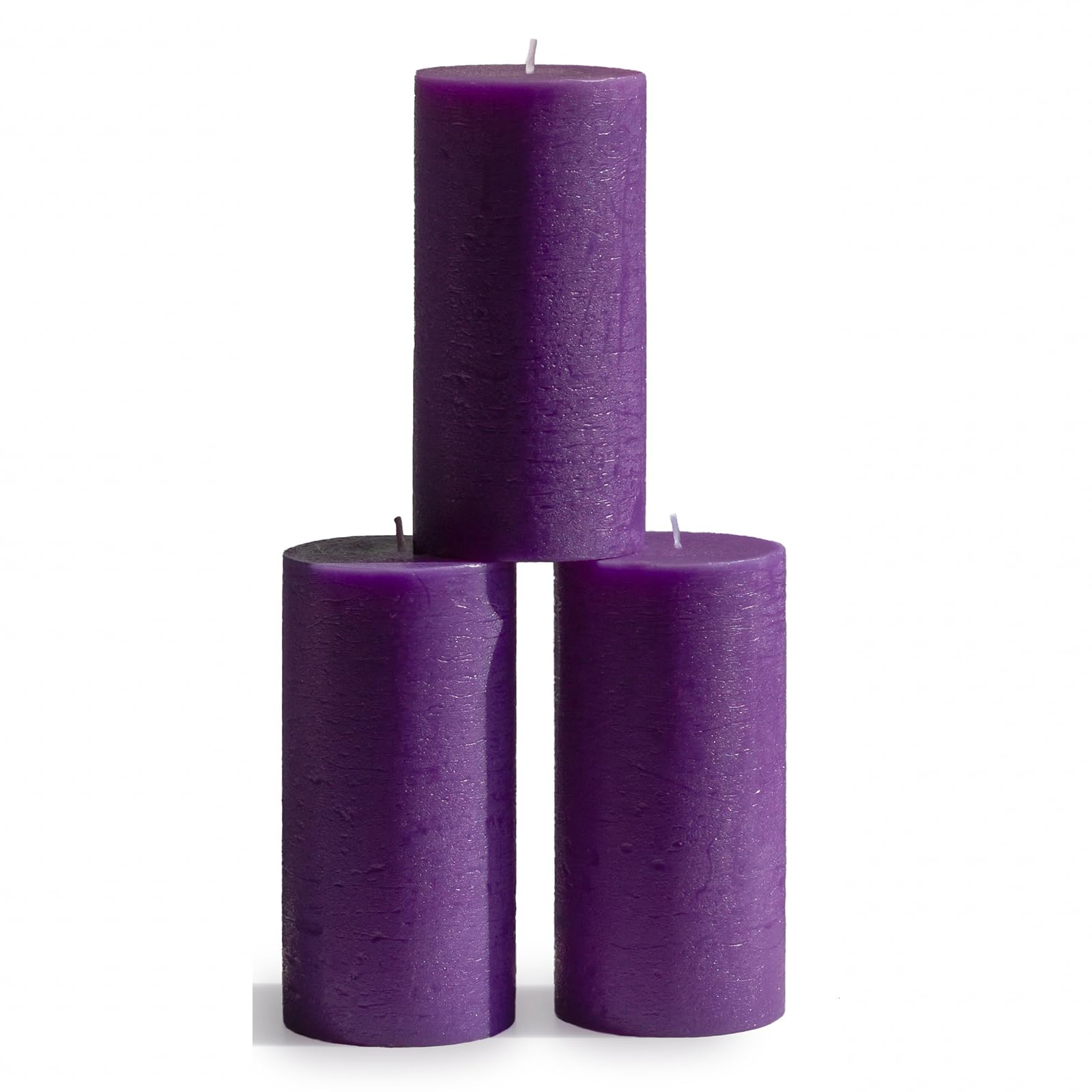 CANDWAX Large Pillar Candles 3x6 Inch – Set of 3 Unscented Dripless Purple Candles, Long Burning Rustic Look for Weddings, Events, Home Decor