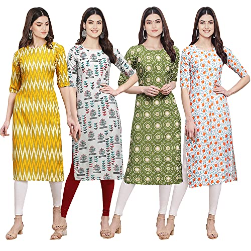 Image of Pinkmint Women's Crepe Digital Print Straight Kurta [Pack of 4] (CCV-329-340-338-334-XXL)