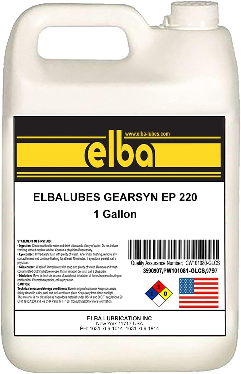 ELBALUBES Gear-SYN EP 220 | Synthetic Gear Oils | Heavy-Duty EP Oils | Gear Fluids | SAE 90 | Compare to: Spartan EP220, Meropa, Omala S2 G 220. MOBILGEAR 600 XP.(1 Gallon)