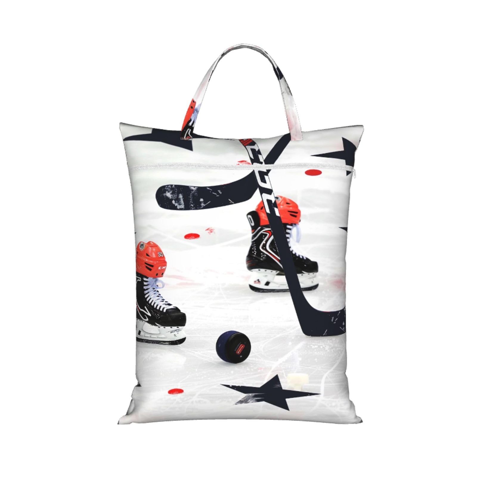 Large Travel Laundry Bags,Ice Hockey Pattern Print with Handle Foldable Laundry Bag for Holidays Gym Swimming and Family Trips, 1Pcs