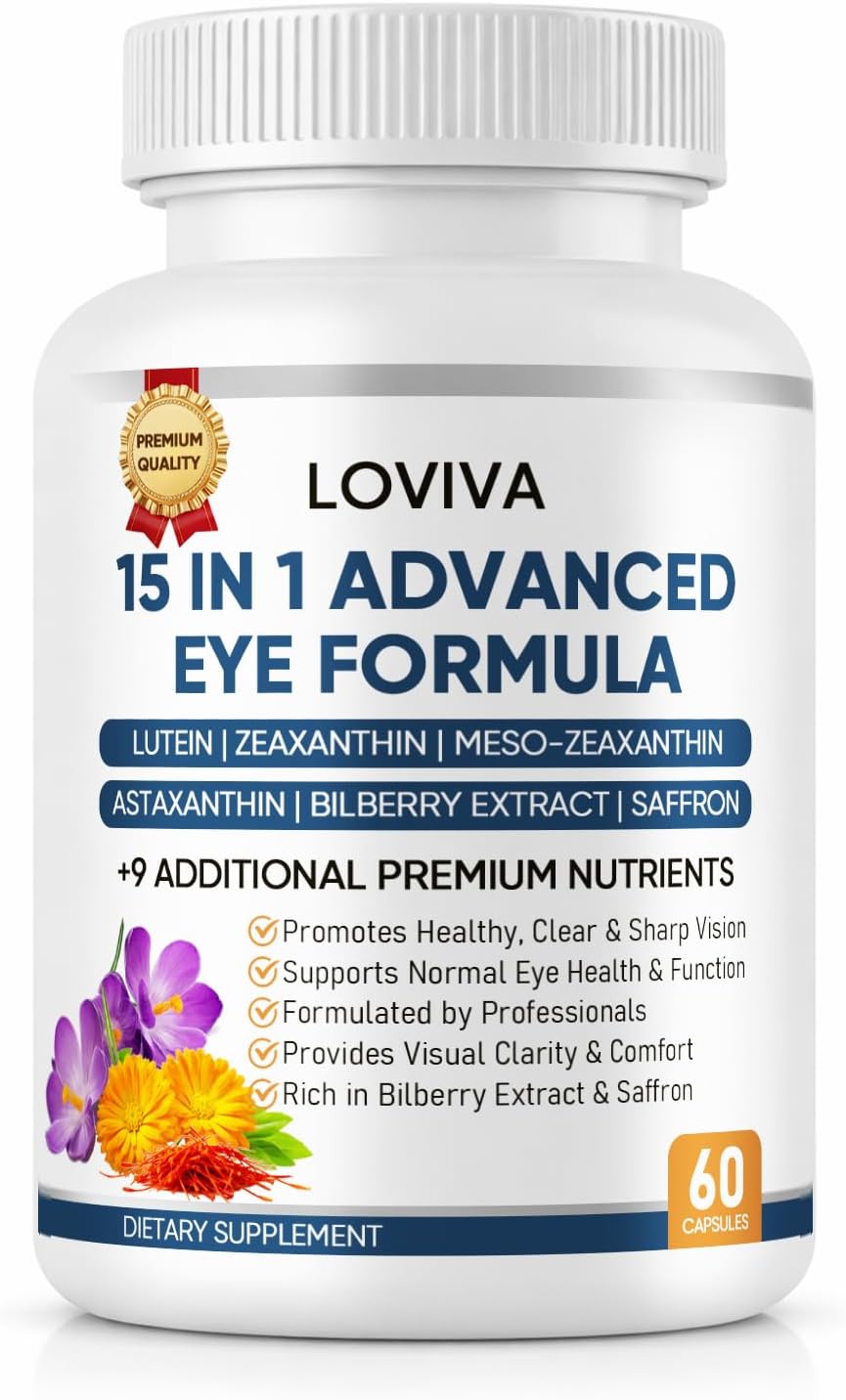 Neurobella 15-in-1 Advanced Eye Formula - Neurobella Eye Formula with Lutein, Carotenoids & Zeaxanthin, Bilberry Extract and Saffron, 60 Capsules