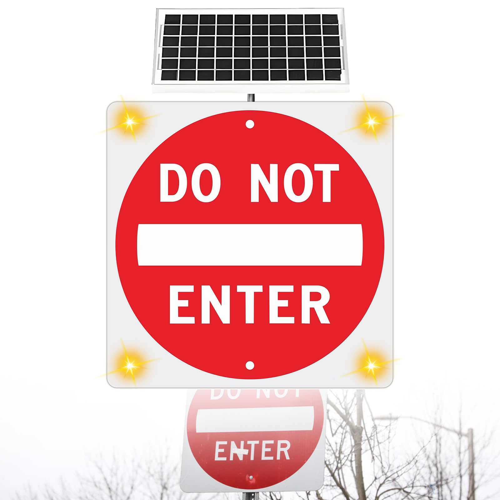 Cartel “Do Not Enter” De 24 Pulgadas, Señal Vial Reflectante Intermitente con LED Alimentado por Energía Solar, Marco Cuadrado De Metal Resistente Y Antióxido
