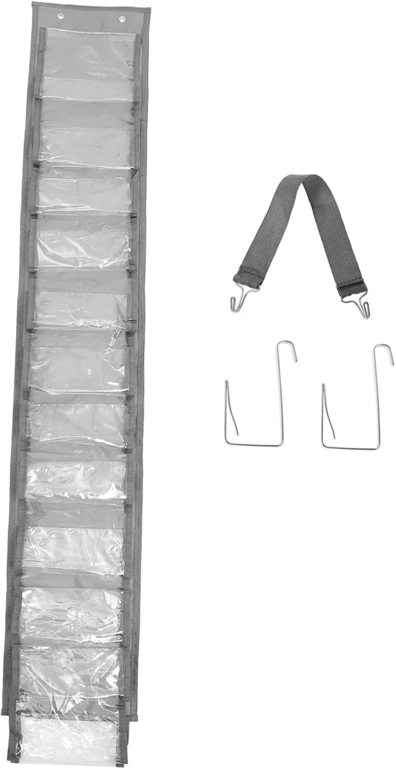 Double-Sided 24-Compartment Large Capacity Clothes Hanging Organizer Bag Gray for T-Shirts Towels and Yoga Apparel Storage in Closet