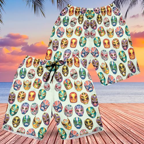 Lucha Libre Men's Swim Trunks - Wrestling Lovers Hawaiian Shorts for Men, Men's Summer Bathing Shorts Set 302