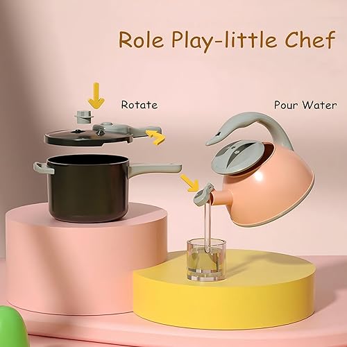 Miniatura 3 de Juego de cocina de 32 piezas para niños de 3 años en adelante, juguetes de cocina con ollas, sartenes y comida de juego, regalo de aprendizaje para