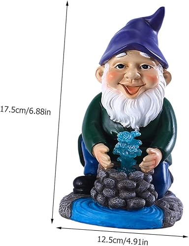 Miniatura 2 de Yardwe Estatua de gnomo de jardín alimentada por energía solar de resina bien enana al aire libre adorno de luz solar para decoración de patio