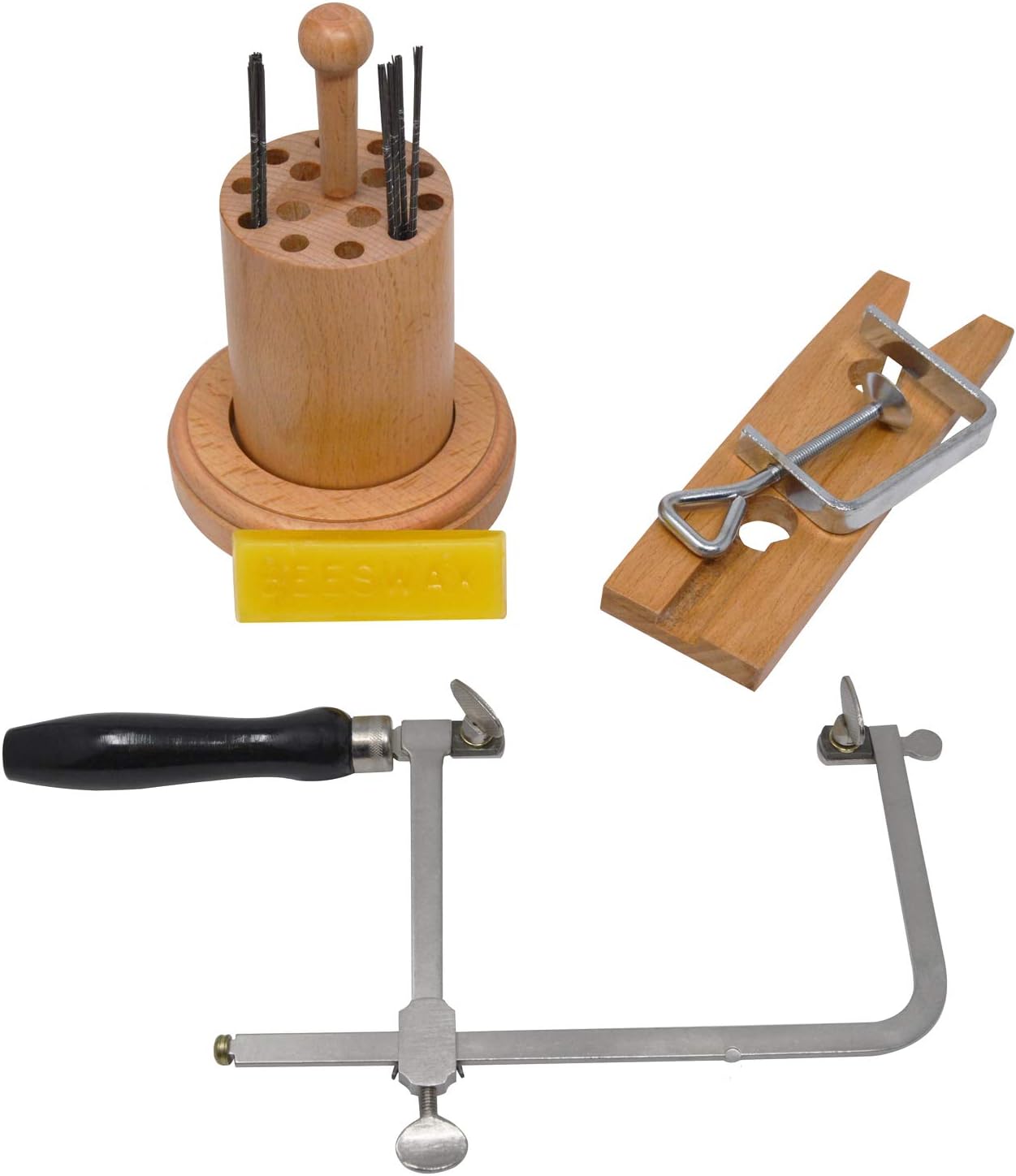 Jewelers Metal Sawing Kit Sawframe Assorted Saw Blades Natural Beeswax Rotating Blade Organizer & Bench Pin Jewelry Making Repair Set