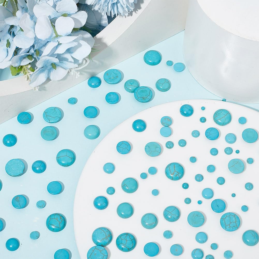 arricraft 280 PCS Synthetic Turquoise Gemstone Turquoise Beads, 7 Sizes Flat Back Stone Cabochons Blue Turquoise Beads Craft Findings for DIY Jewelry Making-Half Round - Image 4