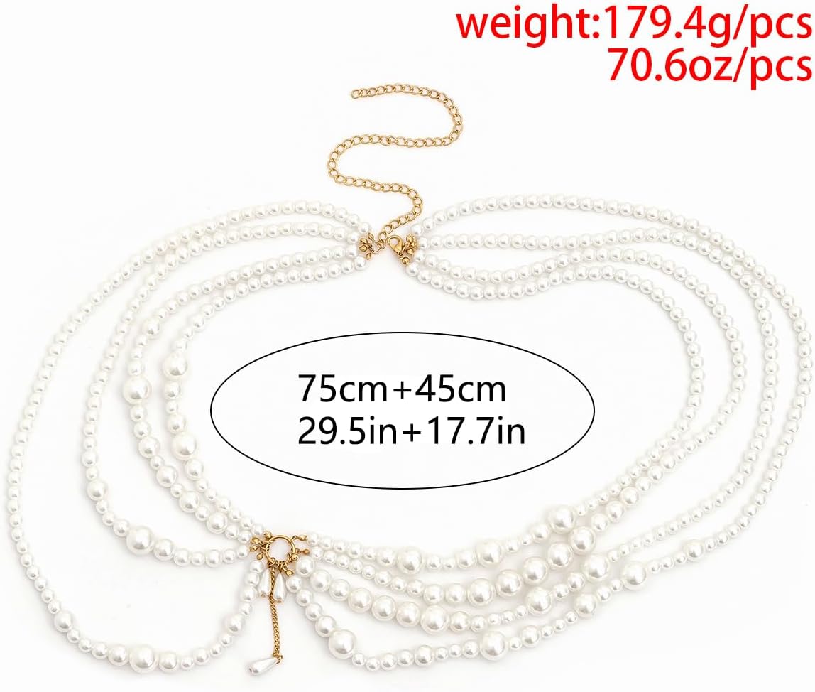 Abien Pearl Waist Chain Layered Pearl Body Chain Pearls Belly Chains Body Jewelry for Women - Image 6