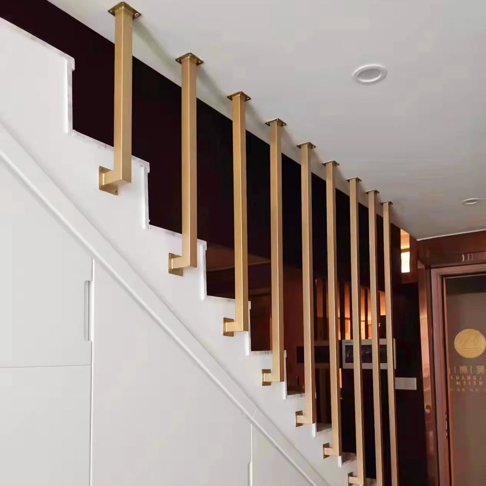 Main courante montée au plafond pour escaliers, garde-corps d'escalier en métal 30-150 cm Rambarde Balustrade Antidérapante Industrielle en Fer Galvanisé Escalier Garde-corps Or Design carré de type L