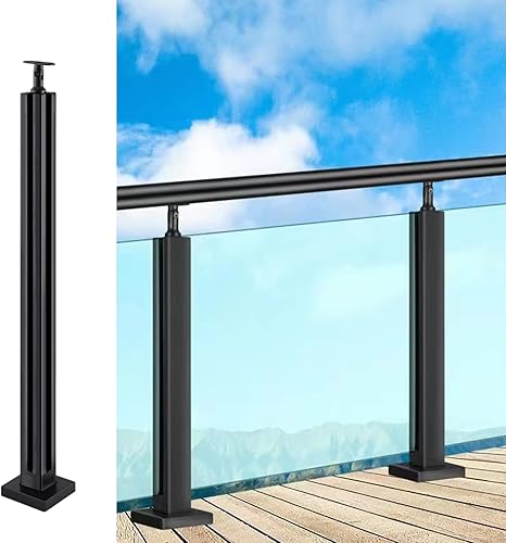 Miniatura 1 de Poste de barandilla de vidrio de 33 pulgadas, poste de barandilla de vidrio negro de acero inoxidable 304 con ranuras para espiga y base resistente