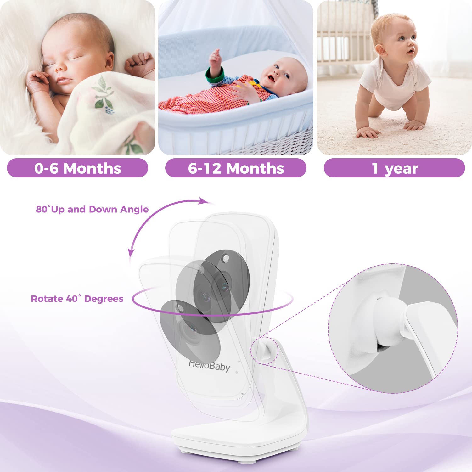 HelloBaby Babyphone Caméra Moniteur vidéo pour bébé avec caméra et Audio, 12,7 cm (5 ") écran LCD Couleur Caméra de Vision Nocturne Infrarouge Mode Vox Affichage de La température Sleepie