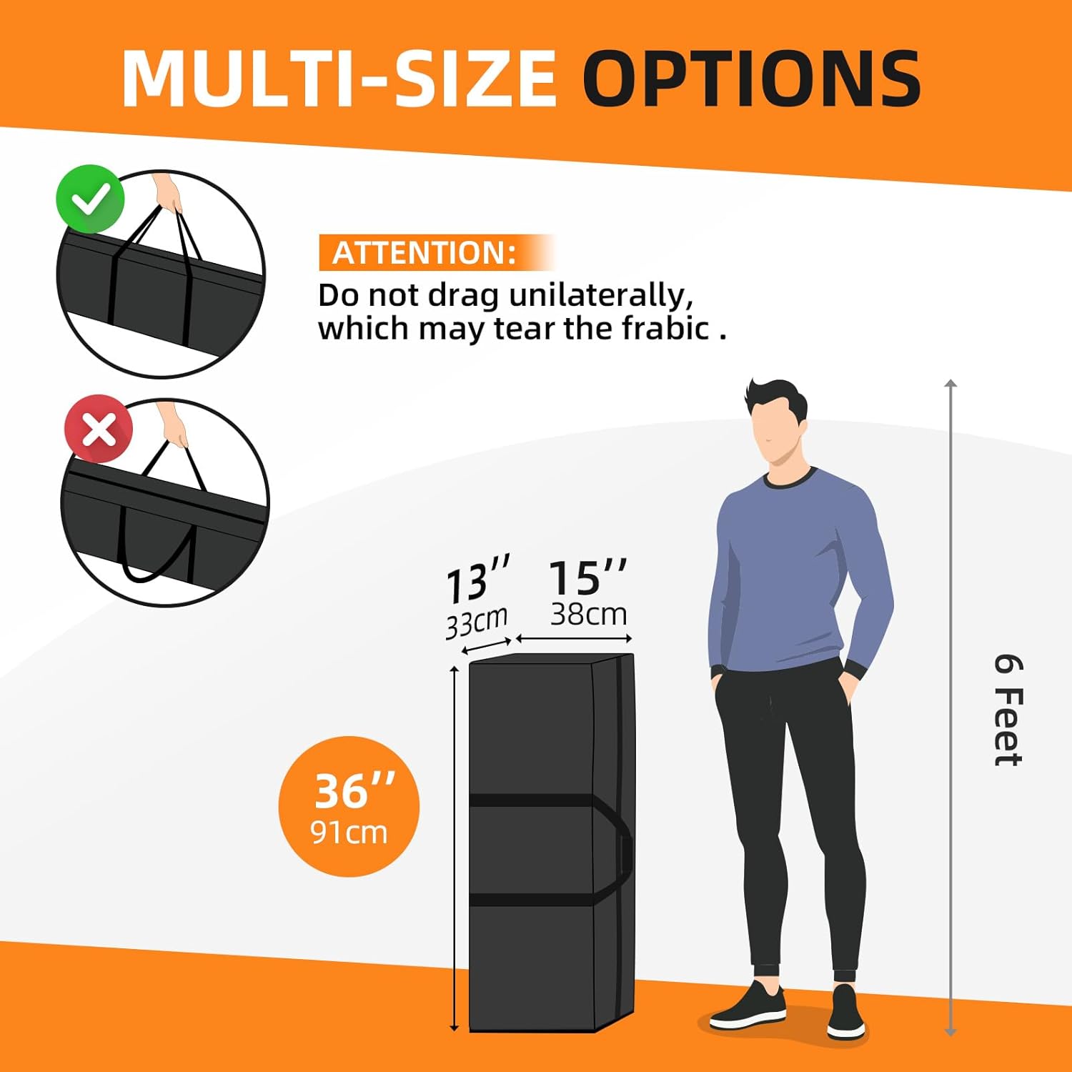 36'' Sports Duffle Bag - Extra Large Travel Duffel Tote Bag Gym Overnight Weekender Shopping Christmas Tree Bag with 2-Way Durable Zippers Water Resistant, Black, 1 Pack - Image 2