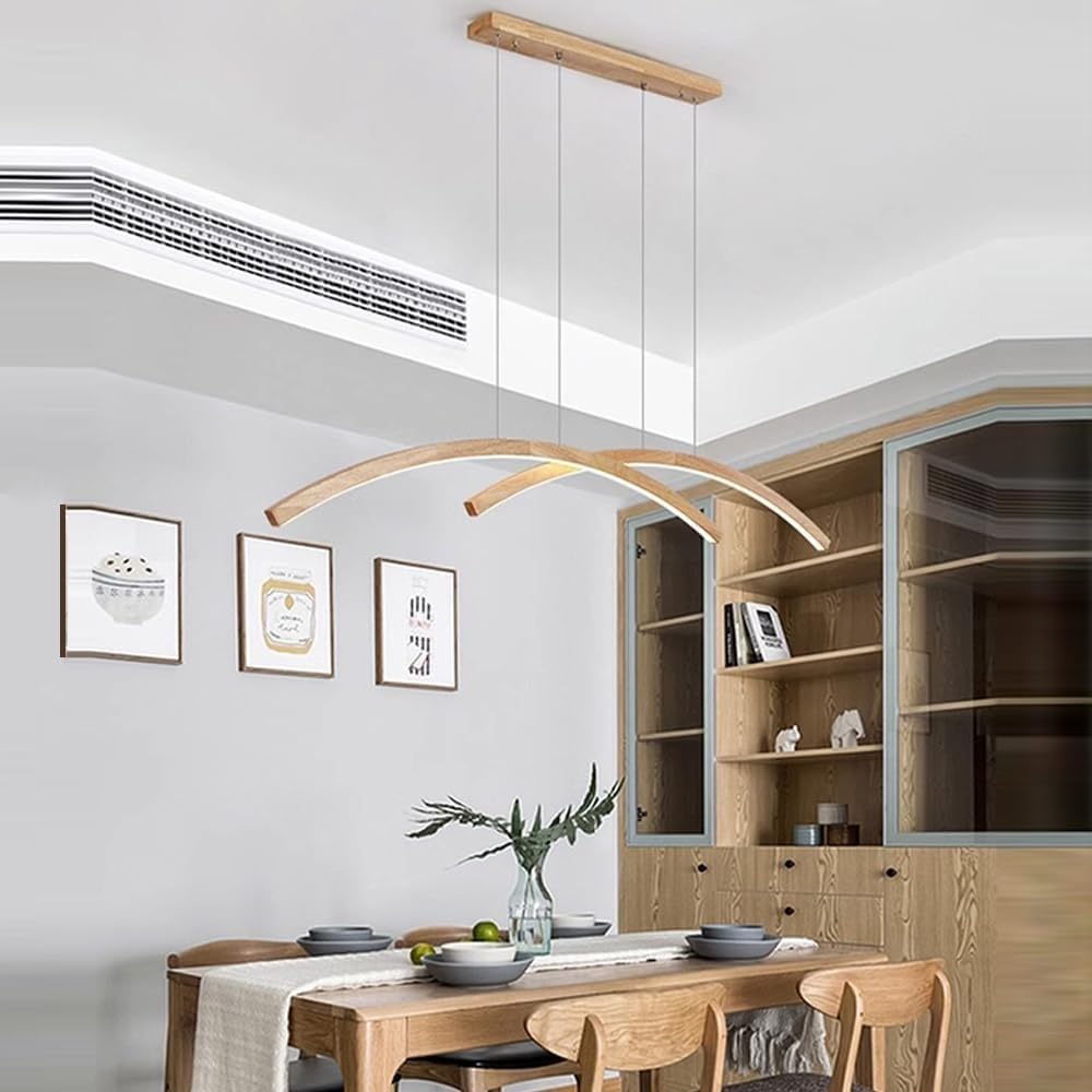 Lustre de table à manger LED en arc bois avec télécommande pour salon - 8