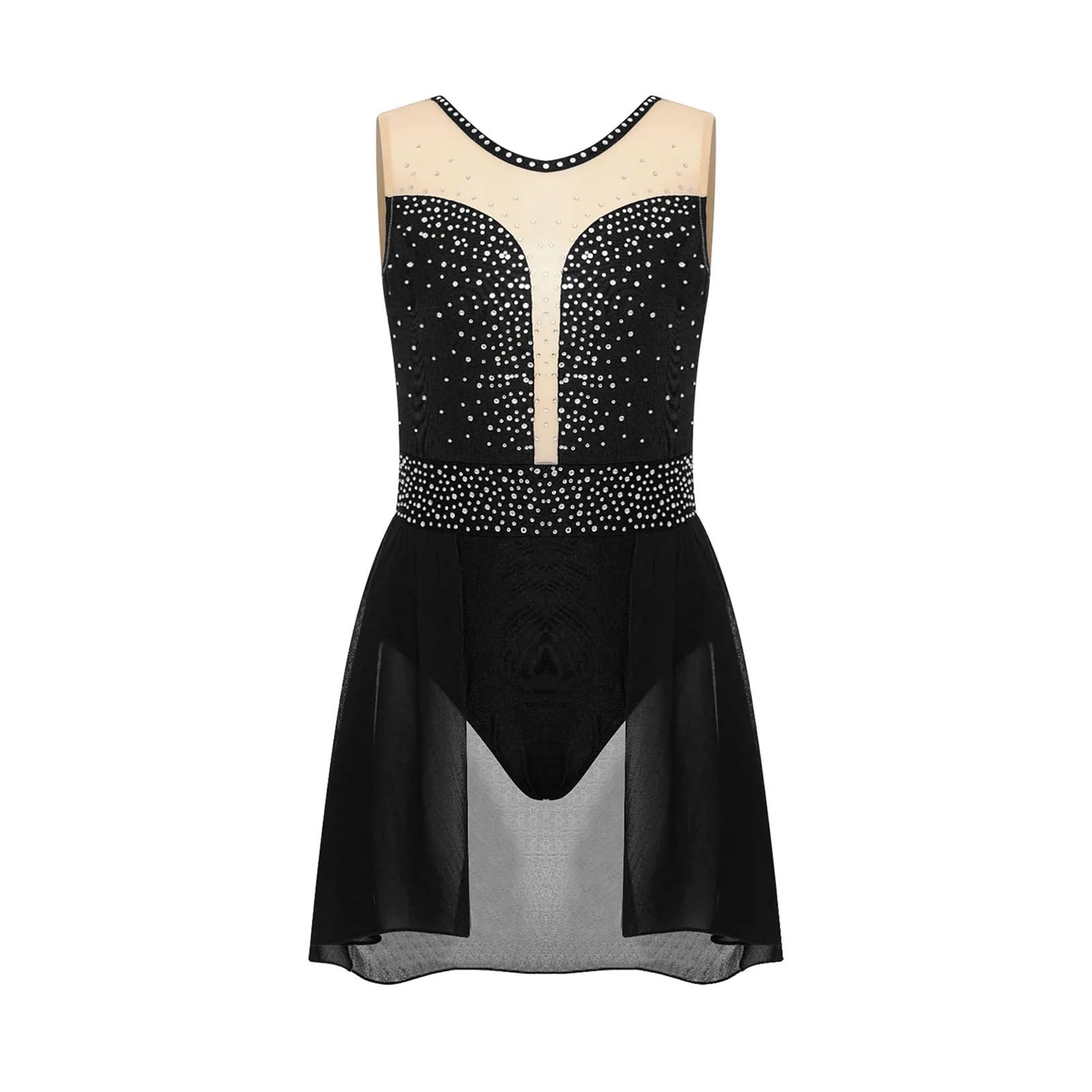 Vestido De Patinaje ArtíStico Leotardo de patinaje artístico for niñas, vestido de ballet, danza lírica, malla de diamantes de imitación, mono de gimnasia, mono de acrobacia Para ArtíStico Vestido(Lig