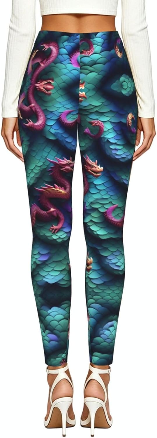 3D Magical Dragon Scales Pattern Print High Waisted Leggings for Women Soft Yoga Pants for Gym Workout, Athletic Running M - 3XXL Black