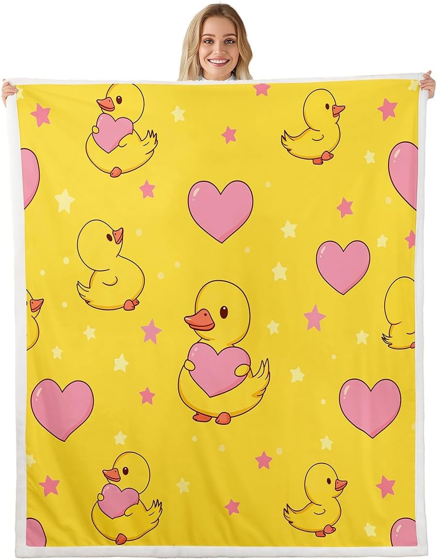 Erosebridal Duck Lover Blanket Funny Duck Animals Throw Blanket Queen for Boys Kids Teens Stars Love Heart Print Fleece Blankets Romantic Cute Themed Sherpa Blankets