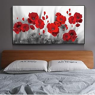sanzangtang Papaveri sul Muro Dipinti su Tela Quadri e Stampe Fiori Rossi Quadri su Tela Quadri murali Camera da Letto 70x140 cmSenza Cornice