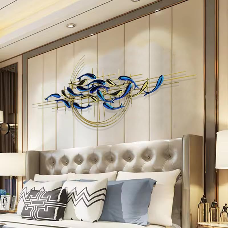 Image of ZOVE Stainless Steel And Iron Modern Luxury Steel 3D Modern Fish Creative Design Wall Art | Home Decoration /Living Room /Hotel /Restaurant /Office /Farm House | Color: Multicolor | Size: (46 X 22 INCH)