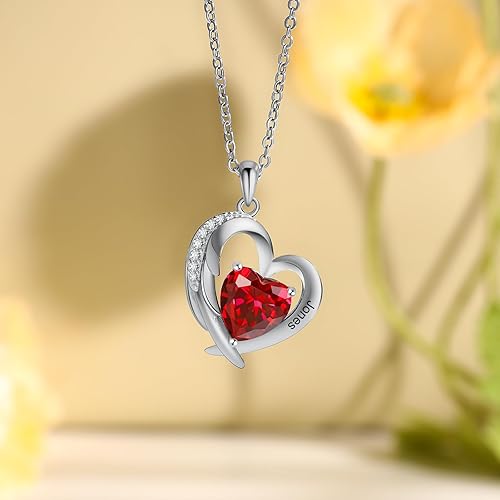 Miniatura 10 de Regalos personalizados para mujeres novia collar hecho a mano con nombre de promesa de corazón para ella madre hija collar con 2 piedras natales