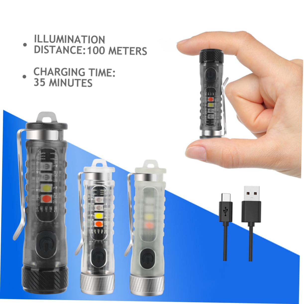 INOOMP 2pezzi Mini Torcia Led Ricaricabile Portachiavi Con Modalità Di Illuminazione Luce Regolabile Per Campeggio e Emergenze Design Compatto e Pratico Trasparente