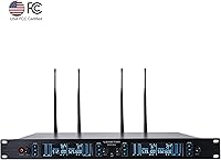 Vista 2 de Sound Town Sistema de micrófono inalámbrico UHF ajustable de 200 canales con receptor de metal, 4 micrófonos de mano y escaneo automático