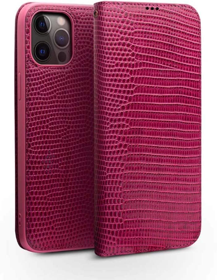 Étui portefeuille iPhone 13 Pro en cuir crocodile rose premium chic