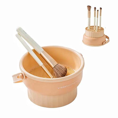 Cuenco limpiador de brochas de maquillaje de silicona, tapete de limpieza de brochas de cosméticos 2 en 1 y soporte de secado de brochas de