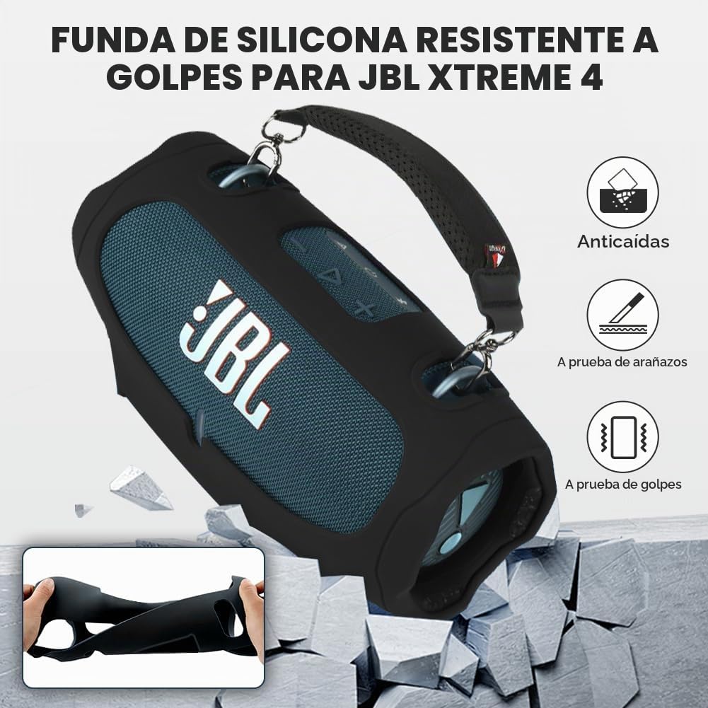 Funda de Silicona para Altavoz Bluetooth Portátil JBL Xtreme 4 – Funda Protectora Antigolpes con Correa de Transporte, Funda de Viaje Antideslizante