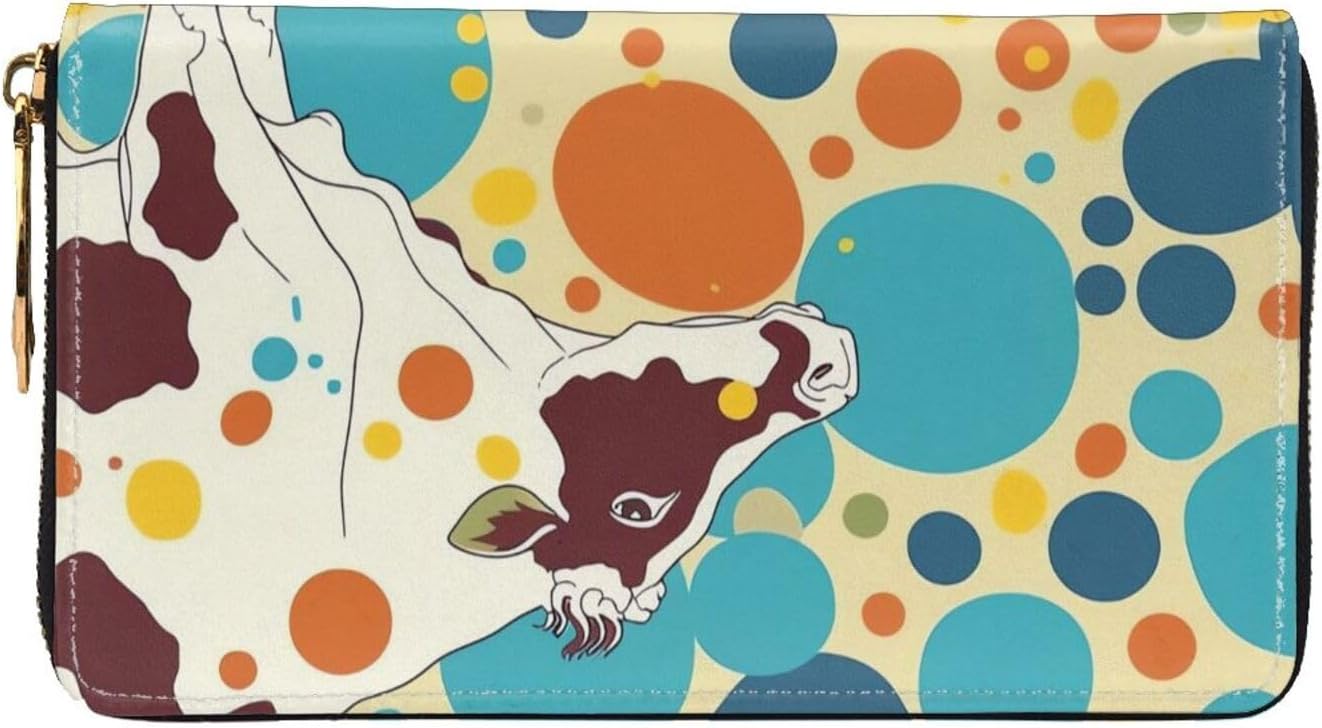 Colorful Spotted Cow Zip Around Long Wallet Pu Leather Travel Card Holder Purse Clutch Bag For Women Men