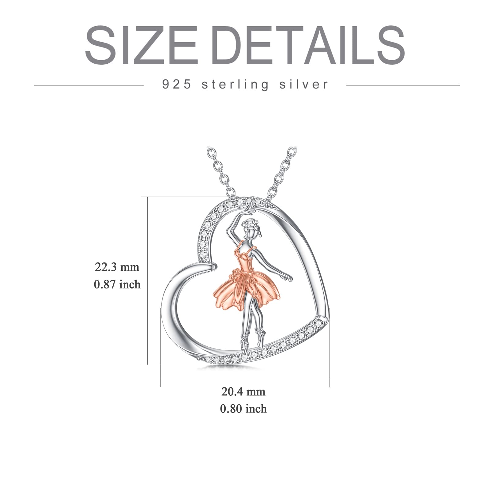 ROMANTICWORK Ballerina Kette Sterling Silber Ballett Tanzen Mädchen Halskette Ballerina Herz Anhänger Halskette Schmuck Geburtstag Geschenk für Damen Tochter