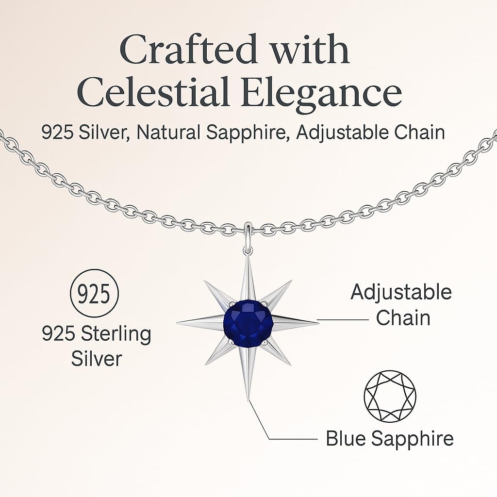 Sterling Silver North Star Pendant with a Birthstone, Birthstone Gift For Her, Silver Jewelry with 18 Inch Chain - Image 3