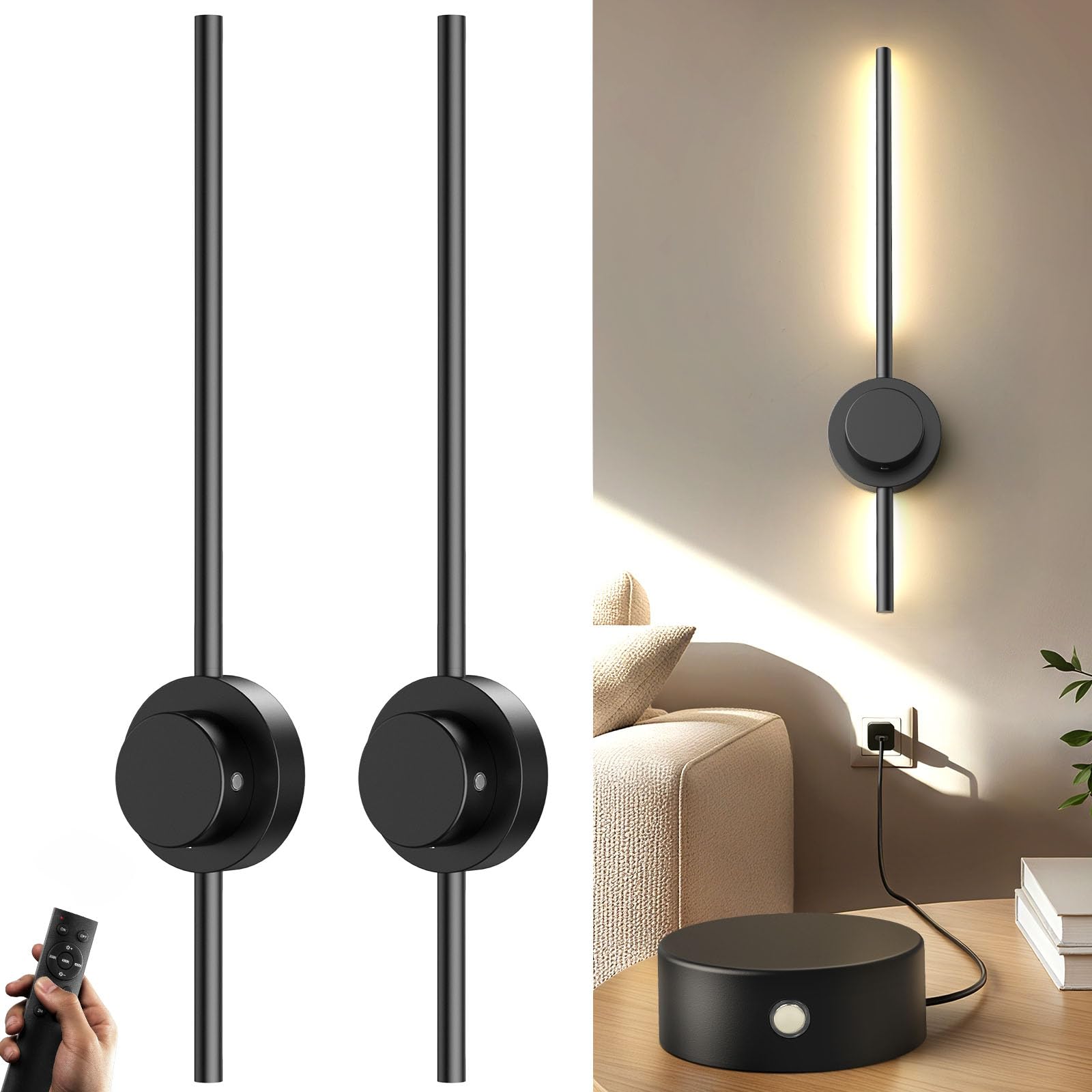 Apliques de Pared Interior LED de 70cm, Moderno Lámpara de Pared LED 8W 30LM, Iluminación de Aluminio Aplique pared Interior 3000K/4500K/6000K, Sala de Estar, Cocina, Pasillo(2 unidades)