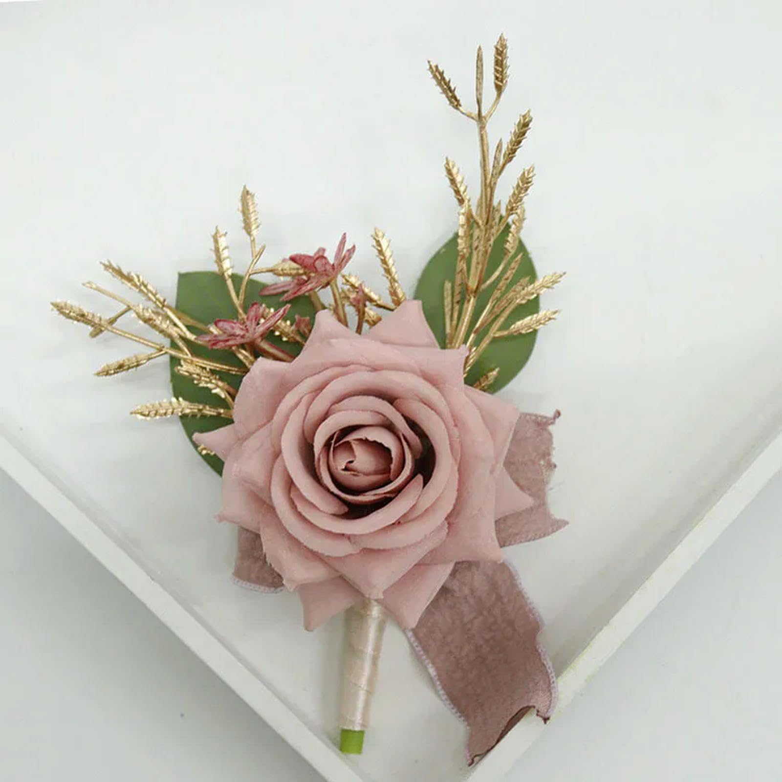 Kpvvpeox Boutonniere Dusty Pink Artifical Flowers Rose Wrist Corsage Bridesmaid Wedding Accessories